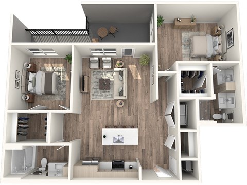 Floor plan for 2 beds, 2 baths, 1226 sqft
